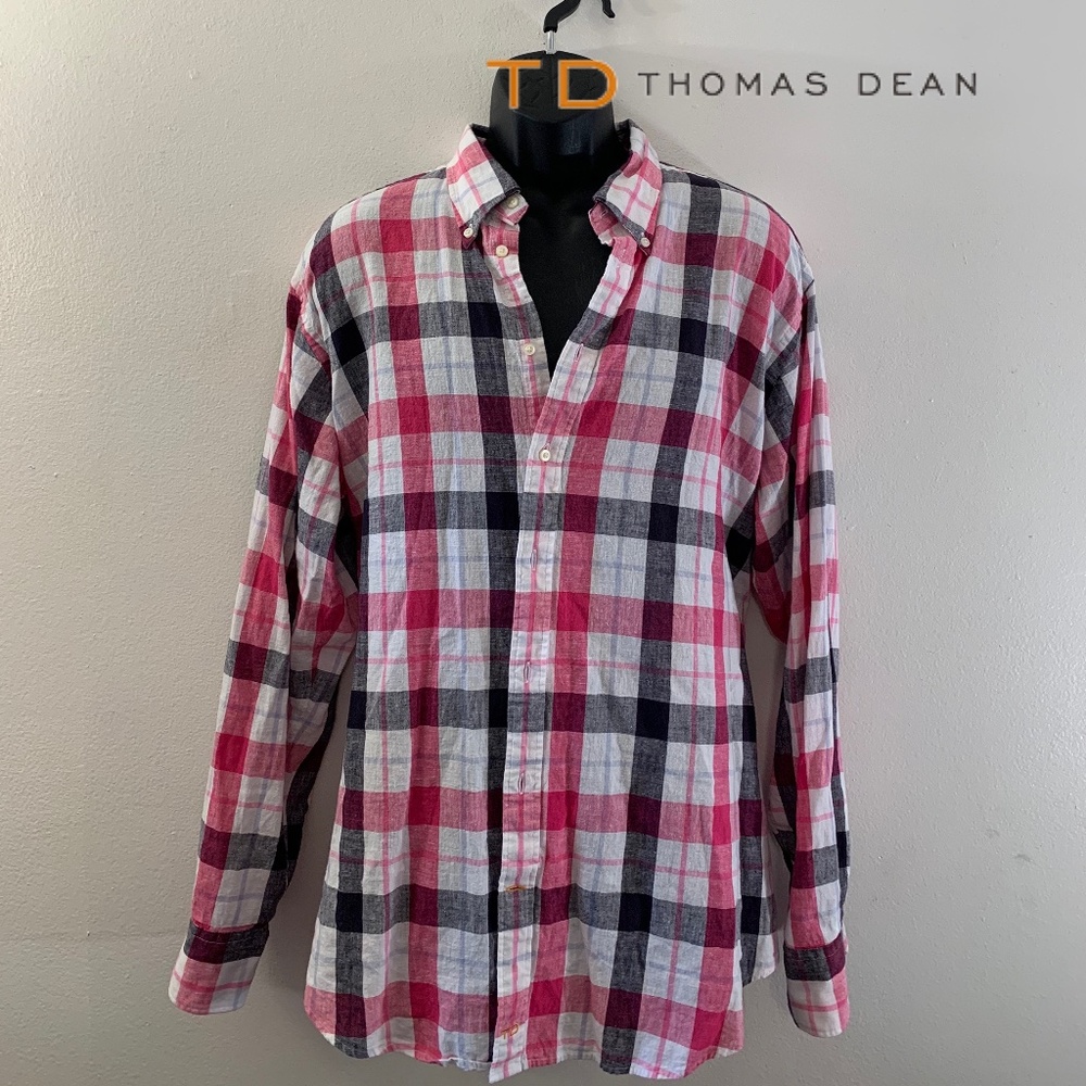 Thomas Dean Linen Button Down Shirt XXL